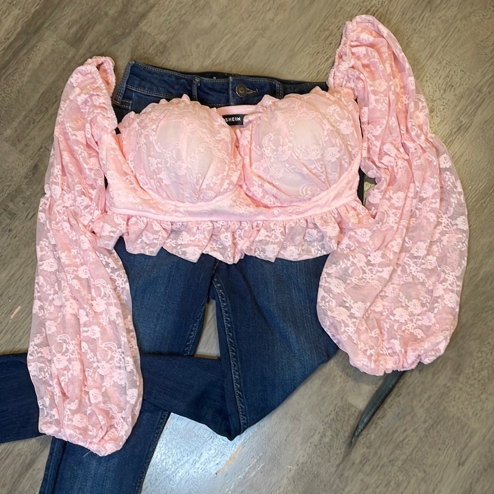 𝅺SHEIN Off Shoulder Bishop Sleeve Top